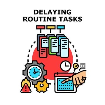 Delaying routine tasks causing time management problems Stock Illustration