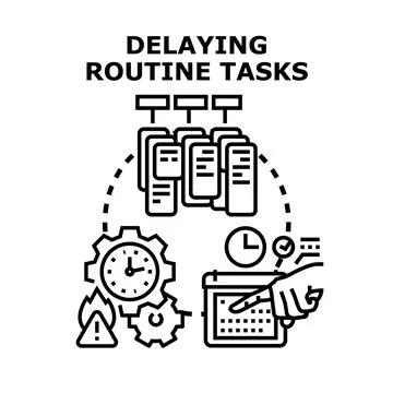 Delaying routine tasks causing time management problems Stock Illustration