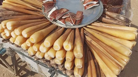 Deleb Palm Nuts and Coconut Seller Roadside Wheelbarrow Kano Nigeria Stock Footage 321809183