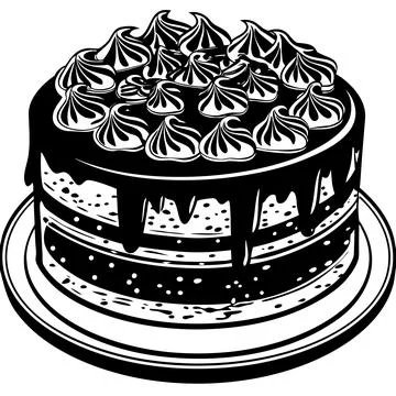 A delectable chocolate cake with intricate icing swirls resting on a pristin Stock Illustration