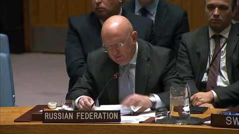 Delegate orates during UN Security Council meeting - 2018 Stock Footage 107542763