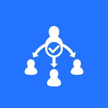 Delegate, task delegation, white vector icon Stockillustratie