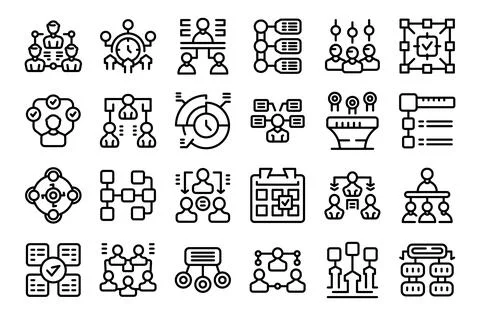 Delegate tasks icons set outline vector. Team data work 스톡 일러스트