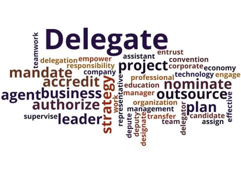 Delegate, word cloud concept Stockillustratie