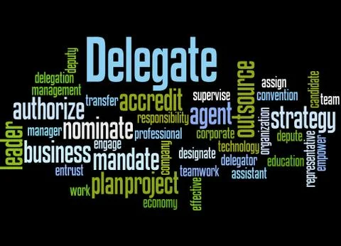 Delegate, word cloud concept Stockillustratie