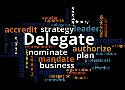 Delegate, word cloud concept Stockillustratie