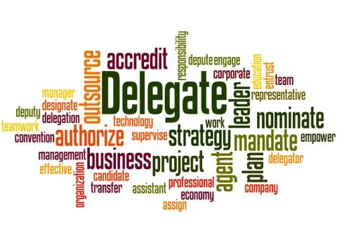 Delegate, word cloud concept Stockillustratie