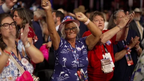 Delegates cheer and dance on the convention floor, RNC Dallas 2026 Stock Footage 345274991
