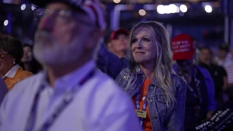 Delegates cheer and watch the stage, RNC Dallas 2026 Stock Footage 345271666