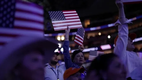 Delegates cheer and wave American flags, RNC Dallas 2026 Stock Footage 345271607
