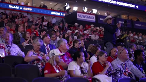 Delegates fill the seats on the convention floor, RNC Dallas 2026 Stock Footage 345274187