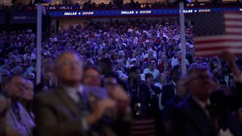 Delegates listen in the crowded arena, RNC Dallas 2026 Stock Footage 345271653