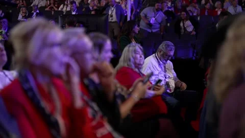 Delegates sit together in the arena stands, RNC Dallas 2026 Stock Footage 345274167