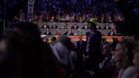 Delegates watch from the stands near the Ohio delegation, RNC Dallas 2026 Stock Footage 345271739