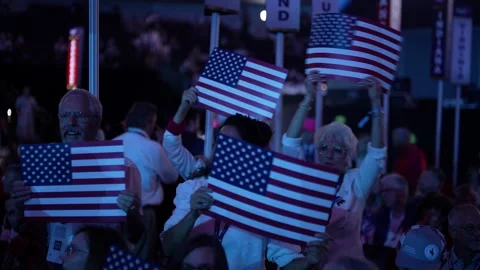 Delegates wave American flag placards, RNC Dallas 2026 Stock Footage 345274189