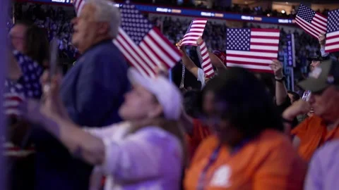 Delegates wave American flags and cheer, RNC Dallas 2026 Stock Footage 345271675
