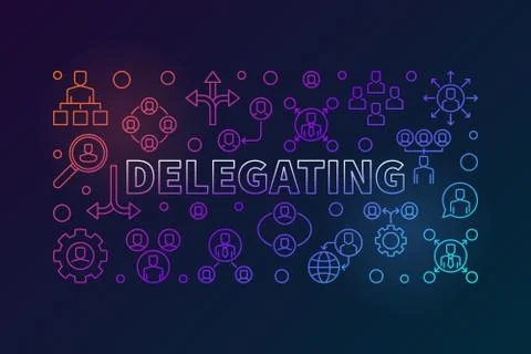 Delegating horizontal bright illustration. Vector line banner Stock Illustration