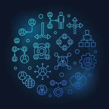 Delegating round vector blue outline creative illustration Stock Illustration