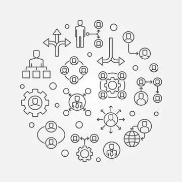 Delegating round vector illustration in thin line style Stock Illustration