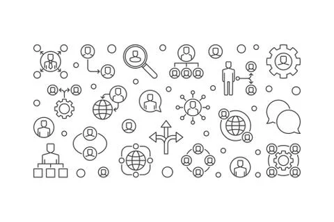 Delegating vector horizontal banner in thin line style Stock Illustration