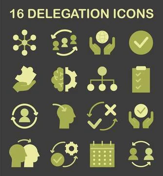 Delegation icon set. Task assignment and control. Leadership symbol Stock Illustration