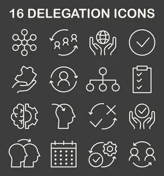 Delegation icon set. Task assignment and control. Leadership symbol Stock Illustration