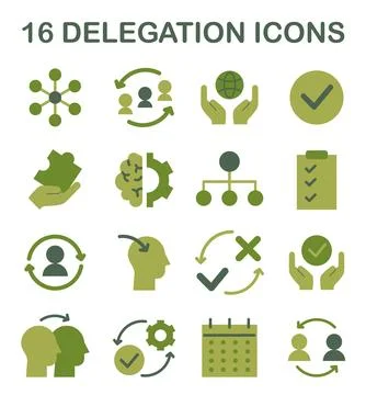 Delegation icon set. Task assignment and control. Leadership symbol Stock Illustration