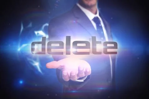 Delete against glowing technological background Stock Illustration