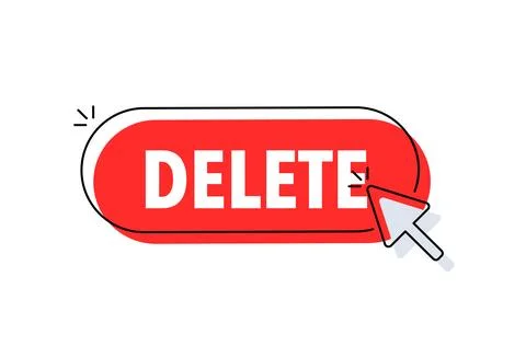 Delete button with cursor. Pointer click. Vector web button. Illustrazione stock