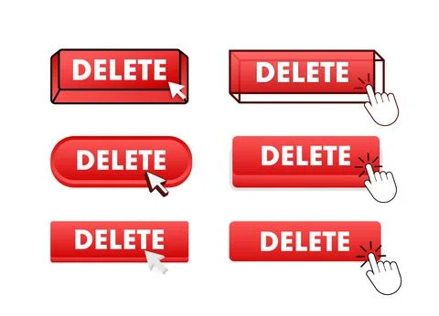 Delete Button with pointer clicking. Delete web buttons set. User interface Stock Illustration