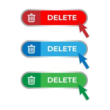 Delete button with trash can symbol and cursor mouse click. Stock Illustration