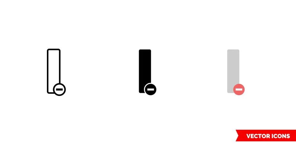 Delete column icon of 3 types color, black and white, outline. Isolated vecto Illustrazione stock