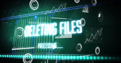 On delete command, delete UI showing DELETING FILES, scans moving, strip Stock Footage 329869578