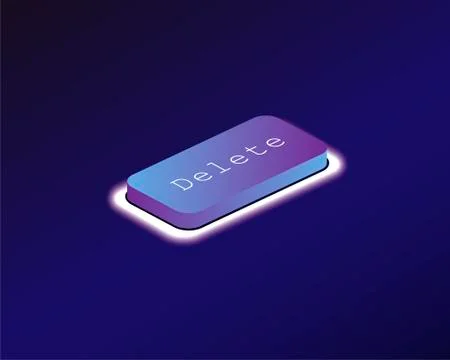 Delete. Covered with a neon backlit keyboard button. Software development con Stock Illustration