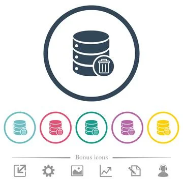 Delete from database flat color icons in round outlines Stock Illustration