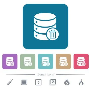 Delete from database flat icons on color rounded square backgrounds 스톡 일러스트