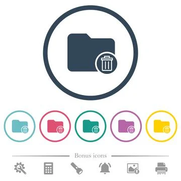 Delete directory flat color icons in round outlines Illustrazione stock