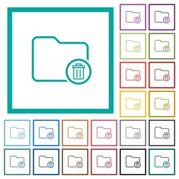 Delete directory outline flat color icons with quadrant frames Stock Illustration