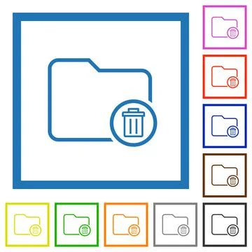 Delete directory outline flat framed icons Stock Illustration