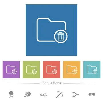 Delete directory outline flat white icons in square backgrounds Stock Illustration