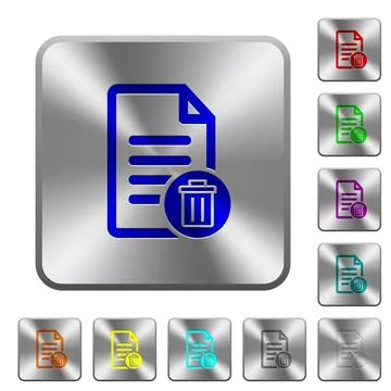 Delete document rounded square steel buttons Stock Illustration