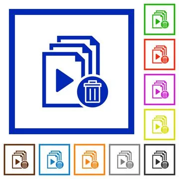 Delete entire playlist flat framed icons Stock Illustration
