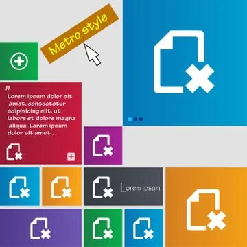 Delete File document icon sign. Metro style buttons. Modern interface website 스톡 일러스트