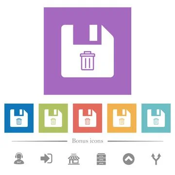 Delete file flat white icons in square backgrounds Stock Illustration