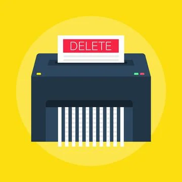 Delete files or deleted documents process. Paper shredder Machine. Flat style Stock Illustration