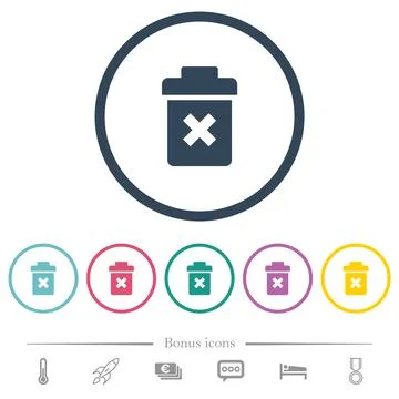 Delete flat color icons in round outlines Illustrazione stock