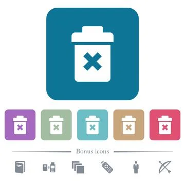 Delete flat icons on color rounded square backgrounds Illustrazione stock