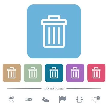 Delete flat icons on color rounded square backgrounds Illustrazione stock