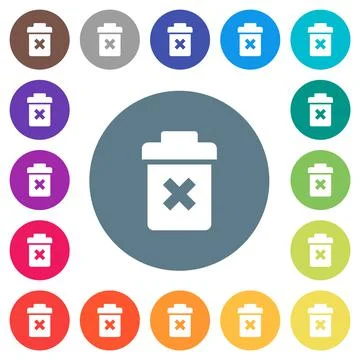 Delete flat white icons on round color backgrounds Stock Illustration
