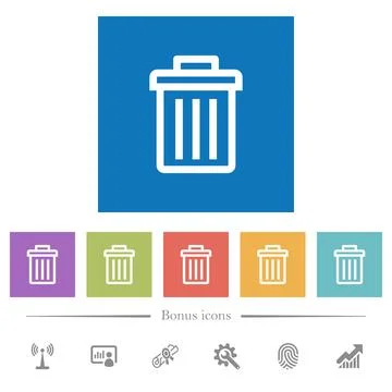 Delete flat white icons in square backgrounds Stock Illustration